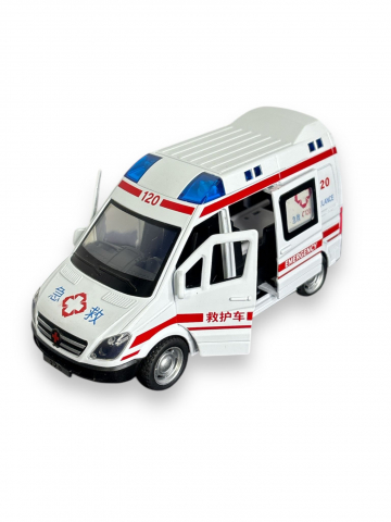 Toate Produsele - Macheta Mercedes Sprinter, Ambulanta, din Metal, cu Lumini si Sunete realistice de Motor si Alarma, cu Functie Pull-Back, cu Functie de Deschidere a Usilor