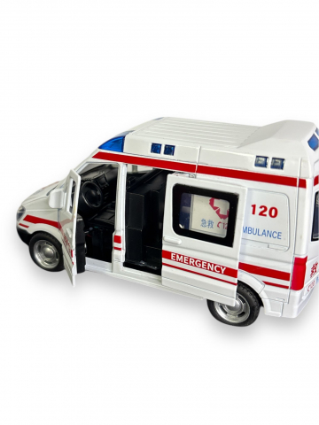 Macheta Mercedes Sprinter, Ambulanta, din Metal, cu Lumini si Sunete realistice de Motor si Alarma, cu Functie Pull-Back, cu Functie de Deschidere a Usilor [6]