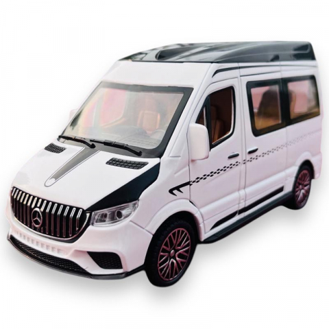 Macheta Mercedes Sprinter, din Metal, cu Lumini si Sunete realistice de Motor si Alarma, cu Functie Pull-Back, cu Functie de Deschidere a Usilor - Alb [10]