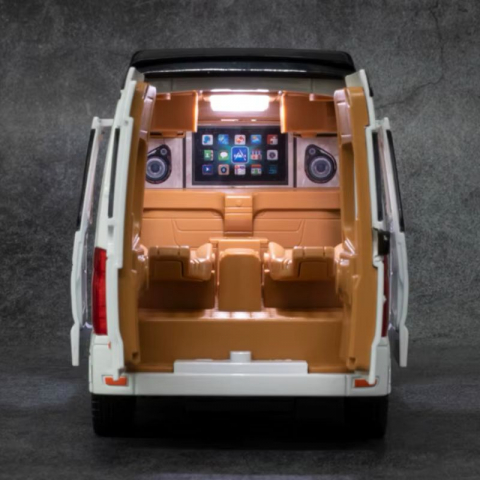 Macheta Mercedes Sprinter, din Metal, cu Lumini si Sunete realistice de Motor si Alarma, cu Functie Pull-Back, cu Functie de Deschidere a Usilor - Negru [12]