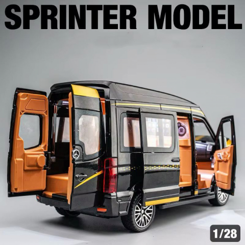 Macheta Mercedes Sprinter, din Metal, cu Lumini si Sunete realistice de Motor si Alarma, cu Functie Pull-Back, cu Functie de Deschidere a Usilor - Negru [21]