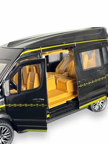 Macheta Mercedes Sprinter, din Metal, cu Lumini si Sunete realistice de Motor si Alarma, cu Functie Pull-Back, cu Functie de Deschidere a Usilor - Negru [3]