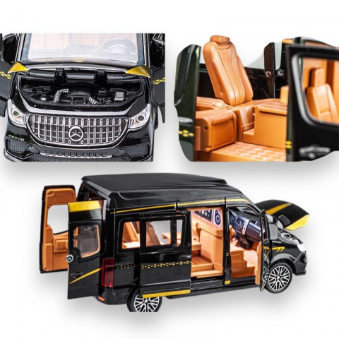 Macheta Mercedes Sprinter, din Metal, cu Lumini si Sunete realistice de Motor si Alarma, cu Functie Pull-Back, cu Functie de Deschidere a Usilor - Negru [16]