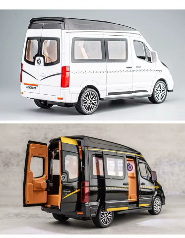 Macheta Mercedes Sprinter, din Metal, cu Lumini si Sunete realistice de Motor si Alarma, cu Functie Pull-Back, cu Functie de Deschidere a Usilor - Negru [18]