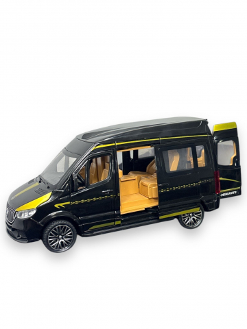 Macheta Mercedes Sprinter, din Metal, cu Lumini si Sunete realistice de Motor si Alarma, cu Functie Pull-Back, cu Functie de Deschidere a Usilor - Negru [5]