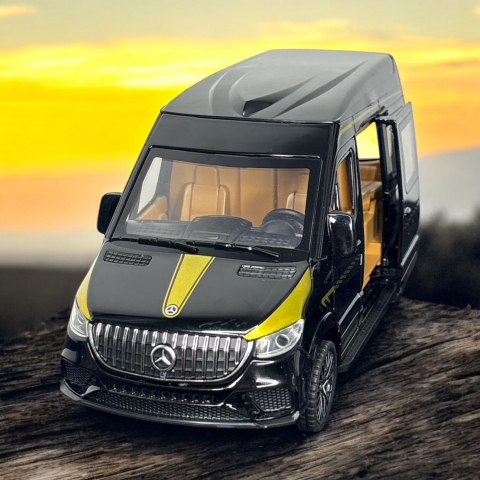 Macheta Mercedes Sprinter, din Metal, cu Lumini si Sunete realistice de Motor si Alarma, cu Functie Pull-Back, cu Functie de Deschidere a Usilor - Negru [9]