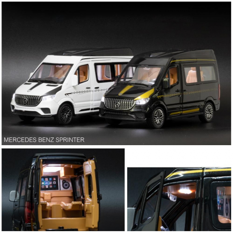 Macheta Mercedes Sprinter, din Metal, cu Lumini si Sunete realistice de Motor si Alarma, cu Functie Pull-Back, cu Functie de Deschidere a Usilor - Negru [17]