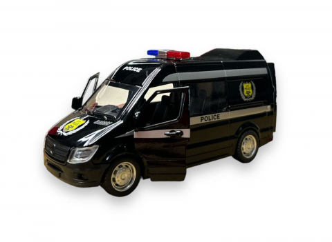 Macheta Mercedes Sprinter, Duba de Politie, Metal, Negru, 15 cm [0]