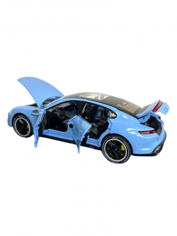 Macheta Porche Taycan, din Metal, cu Lumini si Sunete realistice de Motor si Alarma, cu Functie Pull-Back, cu Functie de Deschidere a Usilor - Albastru [2]