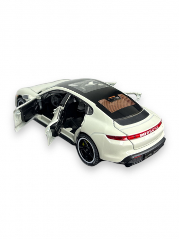 Macheta Porche Taycan, din Metal, cu Lumini si Sunete realistice de Motor si Alarma, cu Functie Pull-Back, cu Functie de Deschidere a Usilor - Crem [8]