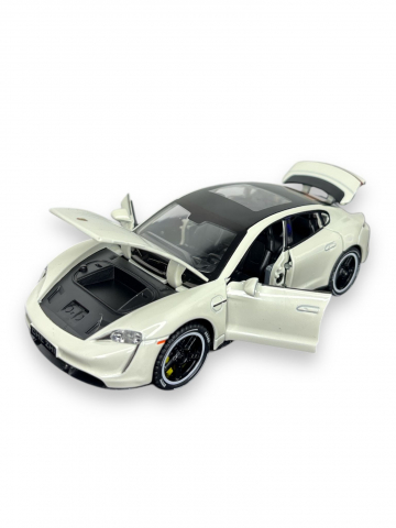 Macheta Porche Taycan, din Metal, cu Lumini si Sunete realistice de Motor si Alarma, cu Functie Pull-Back, cu Functie de Deschidere a Usilor - Crem [5]
