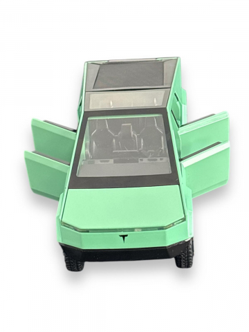 Macheta Tesla Cybertruck, Faruri si Stopuri Luminoase, din Metal, cu Lumini si Sunete realistice de Motor si Alarma, Volan Functional, cu Functie Pull-Back, cu Functie de Deschidere a Usilor - Verde [16]