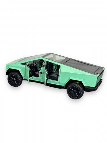 Macheta Tesla Cybertruck, Faruri si Stopuri Luminoase, din Metal, cu Lumini si Sunete realistice de Motor si Alarma, Volan Functional, cu Functie Pull-Back, cu Functie de Deschidere a Usilor - Verde [17]