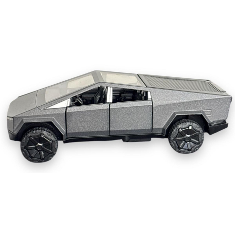 Macheta Tesla Cybertruck, Faruri si Stopuri Luminoase, din Metal, cu Lumini si Sunete realistice de Motor si Alarma, Volan Functional, cu Functie Pull-Back, cu Functie de Deschidere a Usilor - Gri [16]