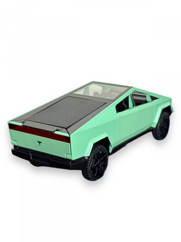 Macheta Tesla Cybertruck, Faruri si Stopuri Luminoase, din Metal, cu Lumini si Sunete realistice de Motor si Alarma, Volan Functional, cu Functie Pull-Back, cu Functie de Deschidere a Usilor - Verde [7]