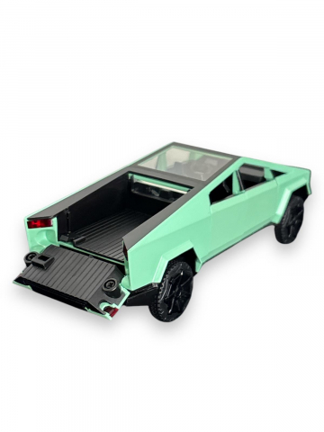 Macheta Tesla Cybertruck, Faruri si Stopuri Luminoase, din Metal, cu Lumini si Sunete realistice de Motor si Alarma, Volan Functional, cu Functie Pull-Back, cu Functie de Deschidere a Usilor - Verde [12]