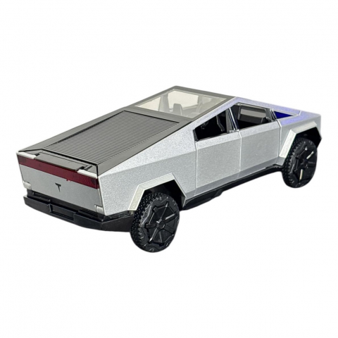 Macheta Tesla Cybertruck, Faruri si Stopuri Luminoase, din Metal, cu Lumini si Sunete realistice de Motor si Alarma, Volan Functional, cu Functie Pull-Back, cu Functie de Deschidere a Usilor - Gri [8]