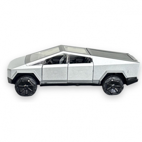 Macheta Tesla Cybertruck, Faruri si Stopuri Luminoase, din Metal, cu Lumini si Sunete realistice de Motor si Alarma, Volan Functional, cu Functie Pull-Back, cu Functie de Deschidere a Usilor - Gri [12]