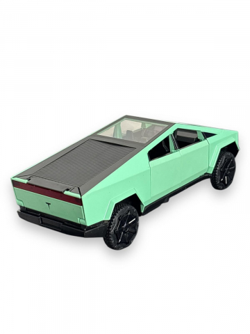 Macheta Tesla Cybertruck, Faruri si Stopuri Luminoase, din Metal, cu Lumini si Sunete realistice de Motor si Alarma, Volan Functional, cu Functie Pull-Back, cu Functie de Deschidere a Usilor - Verde [14]