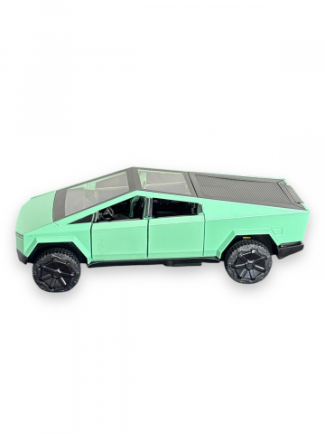 Macheta Tesla Cybertruck, Faruri si Stopuri Luminoase, din Metal, cu Lumini si Sunete realistice de Motor si Alarma, Volan Functional, cu Functie Pull-Back, cu Functie de Deschidere a Usilor - Verde [11]