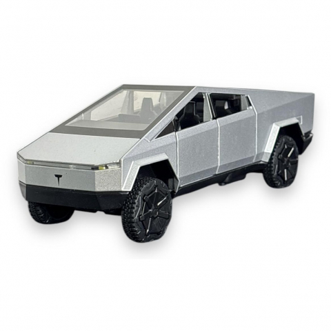 Macheta Tesla Cybertruck, Faruri si Stopuri Luminoase, din Metal, cu Lumini si Sunete realistice de Motor si Alarma, Volan Functional, cu Functie Pull-Back, cu Functie de Deschidere a Usilor - Gri [17]