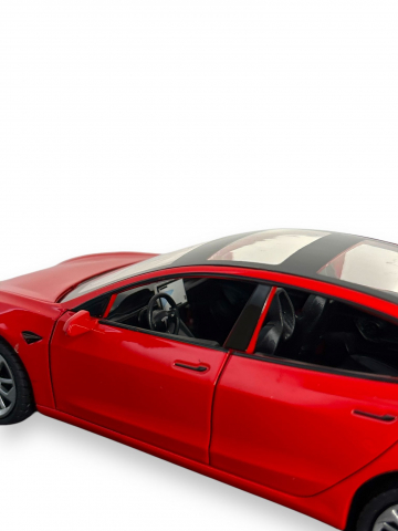 Macheta Tesla Model 3, din Metal, cu Faruri si Stopuri care Lumineaza, Sunete realistice de Motor si Alarma, cu Functie Pull-Back, cu Functie de Deschidere a Usilor - Rosu [3]