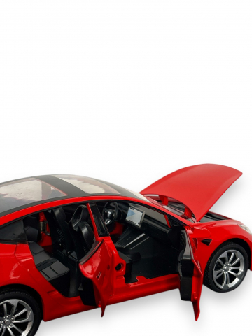 Macheta Tesla Model 3, din Metal, cu Faruri si Stopuri care Lumineaza, Sunete realistice de Motor si Alarma, cu Functie Pull-Back, cu Functie de Deschidere a Usilor - Rosu [13]