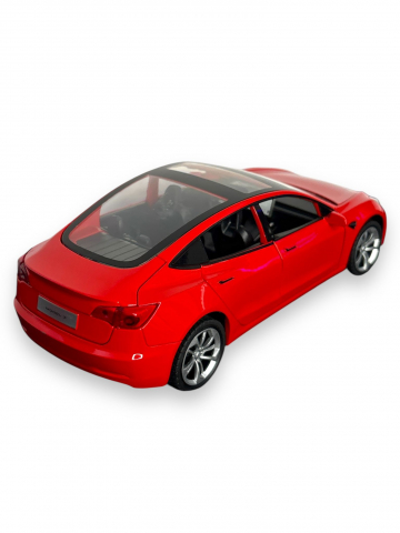Macheta Tesla Model 3, din Metal, cu Faruri si Stopuri care Lumineaza, Sunete realistice de Motor si Alarma, cu Functie Pull-Back, cu Functie de Deschidere a Usilor - Rosu [4]