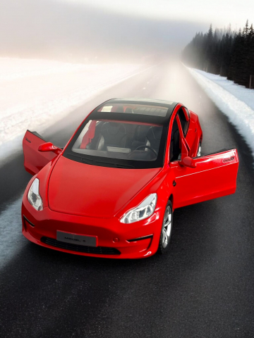 Macheta Tesla Model 3, din Metal, cu Faruri si Stopuri care Lumineaza, Sunete realistice de Motor si Alarma, cu Functie Pull-Back, cu Functie de Deschidere a Usilor - Rosu [10]