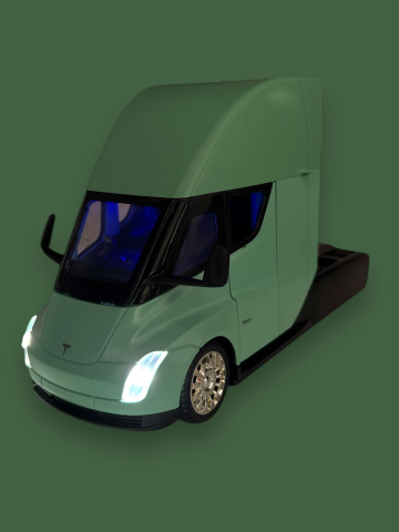 Macheta Tesla Semi-Trailer Truck Head, cu Statie de Incarcare, din Metal, cu Lumini si Sunete realistice de Motor si Alarma, cu Functie Pull-Back, cu Functie de Deschidere a Usilor - Verde [9]