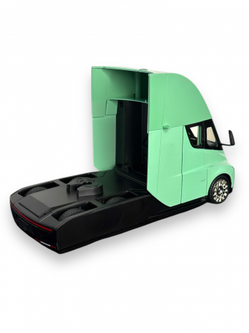 Macheta Tesla Semi-Trailer Truck Head, cu Statie de Incarcare, din Metal, cu Lumini si Sunete realistice de Motor si Alarma, cu Functie Pull-Back, cu Functie de Deschidere a Usilor - Verde [1]