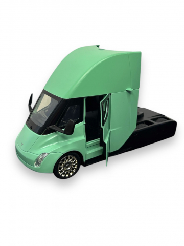 Macheta Tesla Semi-Trailer Truck Head, cu Statie de Incarcare, din Metal, cu Lumini si Sunete realistice de Motor si Alarma, cu Functie Pull-Back, cu Functie de Deschidere a Usilor - Verde [10]