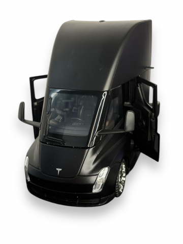 Macheta Tesla Semi-Trailer Truck Head, cu Statie de Incarcare, din Metal, cu Lumini si Sunete realistice de Motor si Alarma, cu Functie Pull-Back, cu Functie de Deschidere a Usilor - Negru [2]