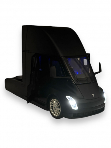 Macheta Tesla Semi-Trailer Truck Head, cu Statie de Incarcare, din Metal, cu Lumini si Sunete realistice de Motor si Alarma, cu Functie Pull-Back, cu Functie de Deschidere a Usilor - Negru [12]