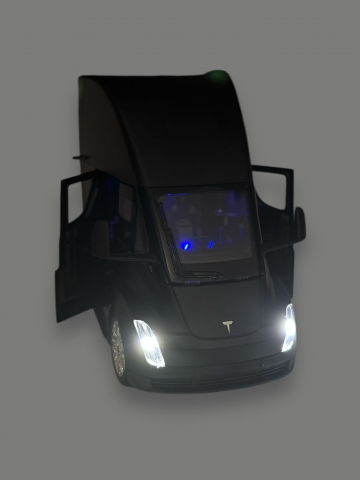 Macheta Tesla Semi-Trailer Truck Head, cu Statie de Incarcare, din Metal, cu Lumini si Sunete realistice de Motor si Alarma, cu Functie Pull-Back, cu Functie de Deschidere a Usilor - Negru [7]
