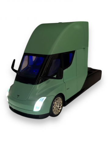 Macheta Tesla Semi-Trailer Truck Head, cu Statie de Incarcare, din Metal, cu Lumini si Sunete realistice de Motor si Alarma, cu Functie Pull-Back, cu Functie de Deschidere a Usilor - Verde [7]