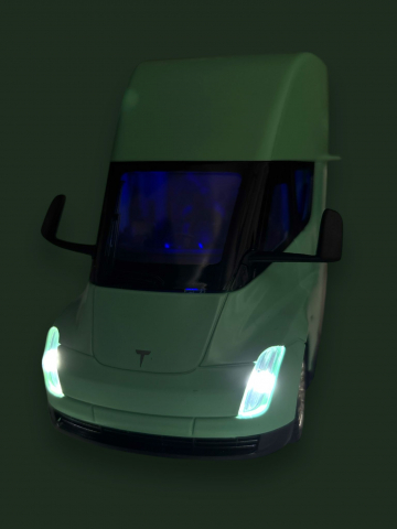 Macheta Tesla Semi-Trailer Truck Head, cu Statie de Incarcare, din Metal, cu Lumini si Sunete realistice de Motor si Alarma, cu Functie Pull-Back, cu Functie de Deschidere a Usilor - Verde [8]