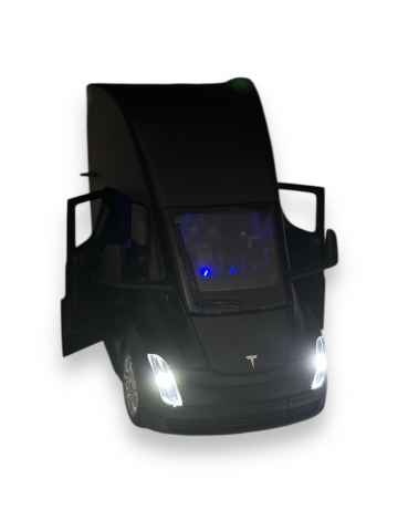 Macheta Tesla Semi-Trailer Truck Head, cu Statie de Incarcare, din Metal, cu Lumini si Sunete realistice de Motor si Alarma, cu Functie Pull-Back, cu Functie de Deschidere a Usilor - Negru [6]