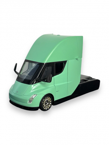 Macheta Tesla Semi-Trailer Truck Head, cu Statie de Incarcare, din Metal, cu Lumini si Sunete realistice de Motor si Alarma, cu Functie Pull-Back, cu Functie de Deschidere a Usilor - Verde [5]