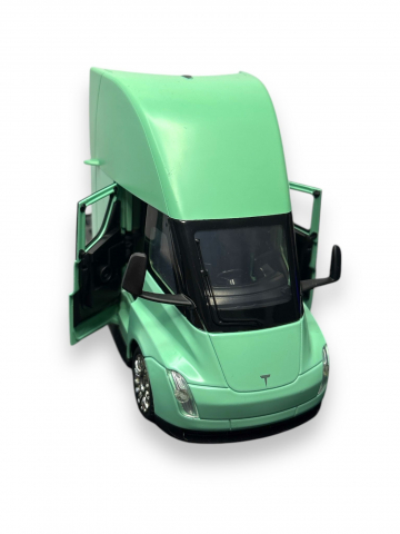 Macheta Tesla Semi-Trailer Truck Head, cu Statie de Incarcare, din Metal, cu Lumini si Sunete realistice de Motor si Alarma, cu Functie Pull-Back, cu Functie de Deschidere a Usilor - Verde [6]