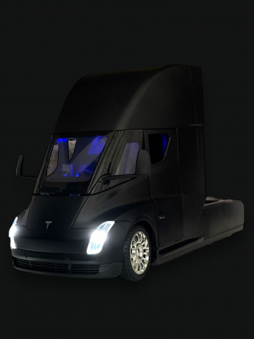 Macheta Tesla Semi-Trailer Truck Head, cu Statie de Incarcare, din Metal, cu Lumini si Sunete realistice de Motor si Alarma, cu Functie Pull-Back, cu Functie de Deschidere a Usilor - Negru [0]