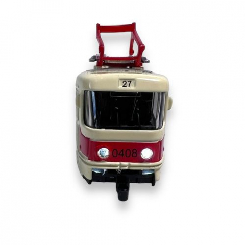 Macheta Tramvai cu Sunete, Metal, Lumini, Functie Pull-Back, 16.5 cm - Rosu [1]
