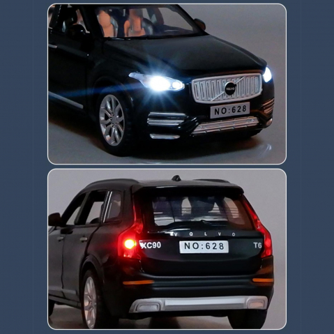 Macheta Volvo XC90, din Metal, cu Lumini si Sunete realistice de Motor si Alarma, cu Functie Pull-Back, cu Functie de Deschidere a Usilor - Negru [1]