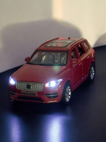 Macheta Volvo XC90, din Metal, cu Lumini si Sunete realistice de Motor si Alarma, cu Functie Pull-Back, cu Functie de Deschidere a Usilor - Rosu [13]