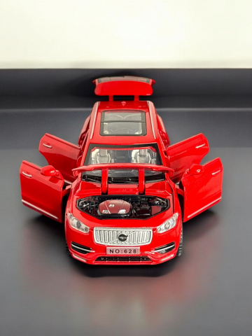 Macheta Volvo XC90, din Metal, cu Lumini si Sunete realistice de Motor si Alarma, cu Functie Pull-Back, cu Functie de Deschidere a Usilor - Rosu [2]