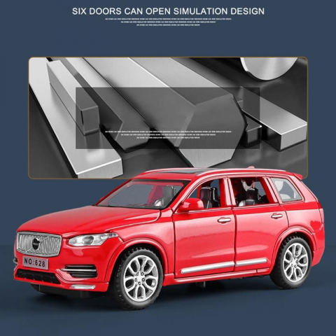 Macheta Volvo XC90, din Metal, cu Lumini si Sunete realistice de Motor si Alarma, cu Functie Pull-Back, cu Functie de Deschidere a Usilor - Rosu [6]