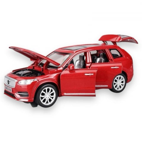 Automachete - Macheta Volvo XC90, din Metal, cu Lumini si Sunete realistice de Motor si Alarma, cu Functie Pull-Back, cu Functie de Deschidere a Usilor - Rosu