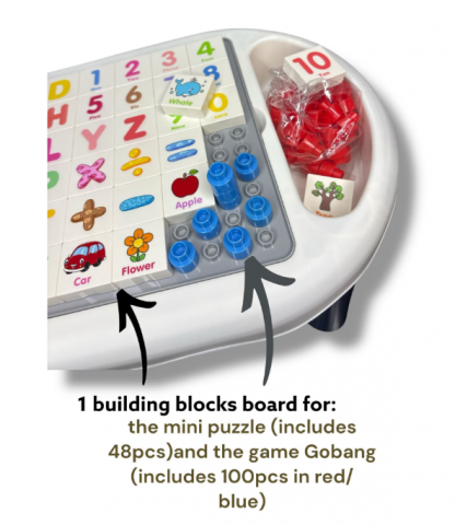 Masa Interactiva DIY cu Puzzle si Blocuri de Constructie – Include 48 Piese de Asamblare, Tabla de Scris cu 2 Creioane, Placa de Constructie, Joc Gobang cu 100 Piese, Abtibilduri [7]