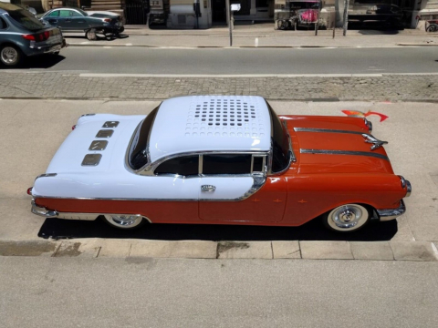 Masina-Boxa Pontiac 1955, cu Bluetooth, MP3, USB, Card TF, U Disk, Radio FM, HIFI Stereo, din Plastic, 28cm - Portocaliu [10]