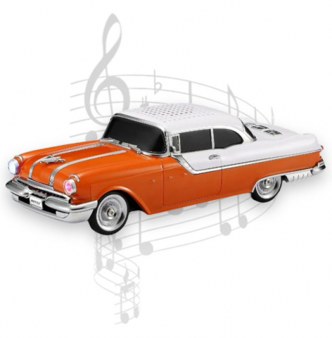 Boxe Portabile - Masina-Boxa Pontiac 1955, cu Bluetooth, MP3, USB, Card TF, U Disk, Radio FM, HIFI Stereo, din Plastic, 28cm - Portocaliu